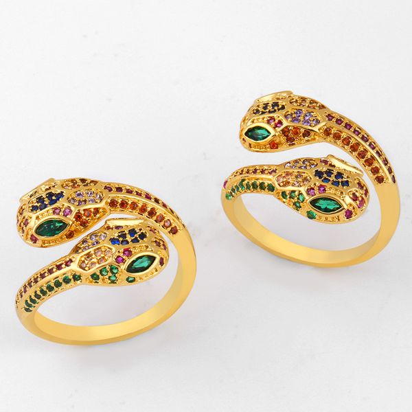 

new listing women open rings multicolor micro-inlaid zircon 2019 fashion exaggeration snake type gold ring popular jewelry, Slivery;golden