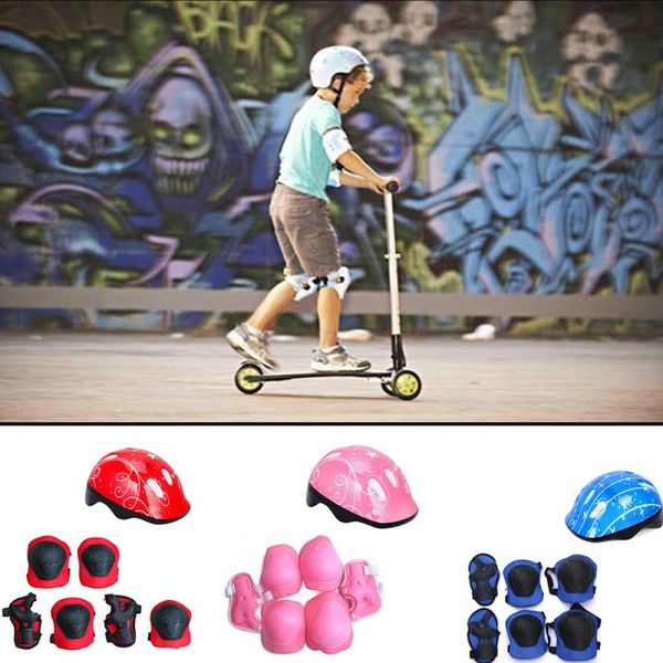 

7pcs/set kids child cycling skating skateboard helmet roller protector elbow knee pads wrist children sport protector pads, Black;gray