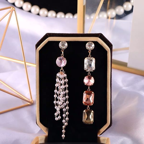 

trendy crystal water drop women dangle earrings asymmetric crystal pearl eardrop earrings for women drops earrings, Silver