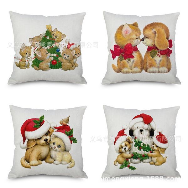 

christmas pets flax embrace pillow case imitate mabaozhen automobile sofa back cushion cushion happy new year pillow factory