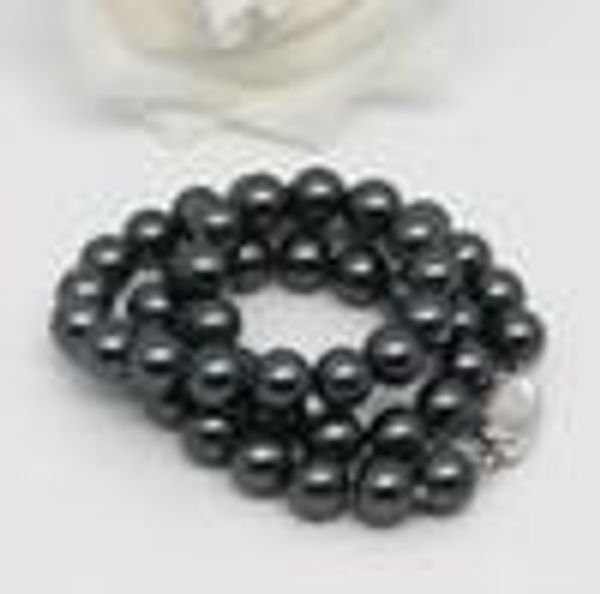 

8mm black south sea natural shell pearl necklace 17 inch 925 silver clasp