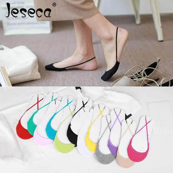 

jeseca 5pairs/lot candy color invisible sock slippers women summer breathable no show socks girls cotton soft non-slip boat sock, Black;white