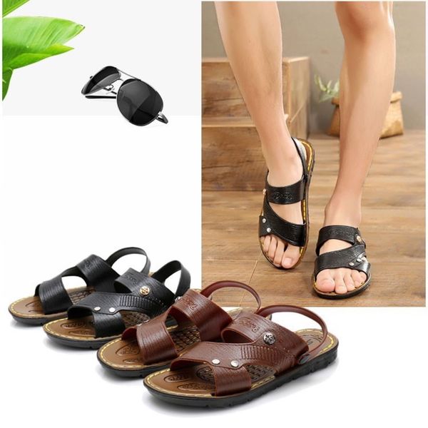 

men's sandals 2019 summer new open-toed youth beach shoes dual use middle-aged cool slippers non-slip men cool shoes, Black