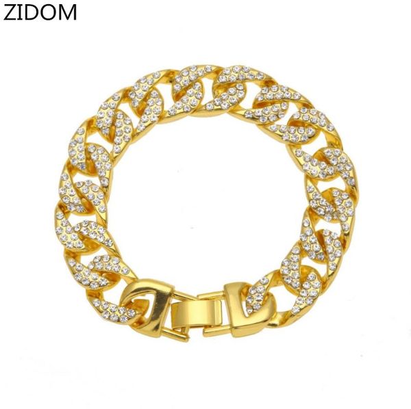 

gold color men hiphop iced out full rhinestone bracelet bangle fashion 21cm long cuban chain & link bracelets men jewelry gifts, Black