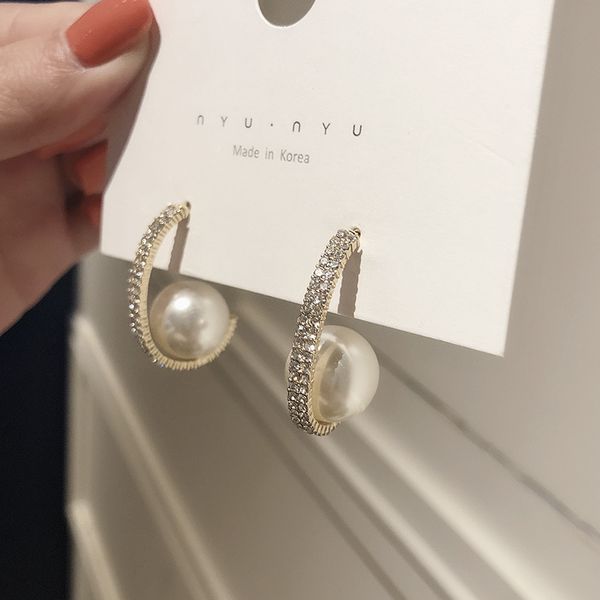 

2019 new arrival pearl classic round women dangle earrings korean simple personality arc pearl earrings female jewelry, Silver