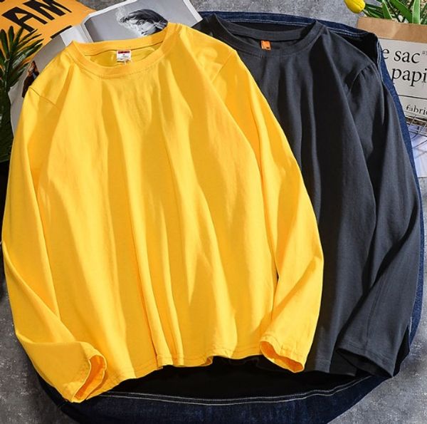 

2019 new heavyweight cotton long sleeve spring and autumn solid base shirt simple basic long sleeve t-shirt for men, White;black