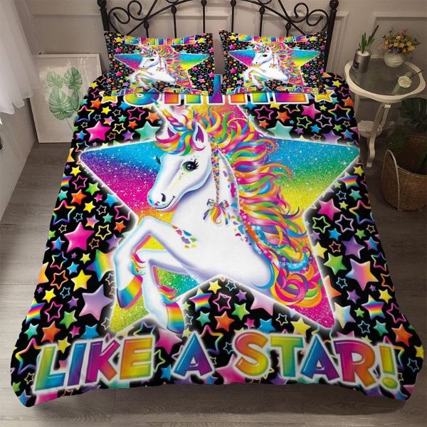 

tyle 3d digital unicorn printing 100% polyester bedding set 1 duvet cover + 1/2 pillowcases bed in a bag (no sheet