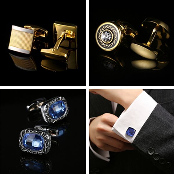 Ouro Cuff Link 5 estilos de negócios Abotoaduras abotoaduras de moda Para o homem abotoaduras de casamento Francês Best Fathers Day presente de Natal frete grátis