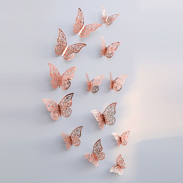 Rose Gold 3d Hollow Butterfly Wall Sticker For Home Decor