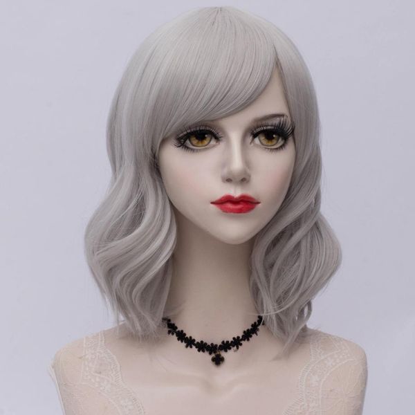 

cosplaymix 17 colors short 35cm cosplay wig for women curly ombre bangs natural synthetic hair halloween christmas party+cap, Black