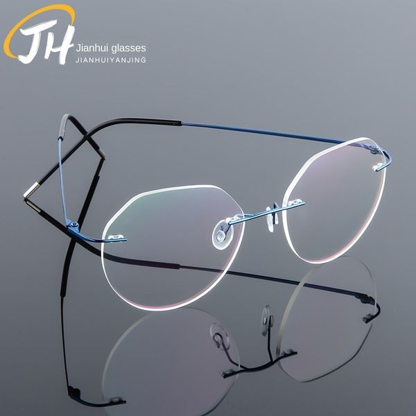 

round titanium alloy folding frameless myopia men's and women's metal frame ultra light glasses myopia glasses frame, Silver