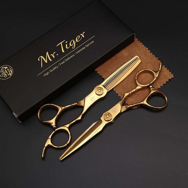 

6 inch hair scissors thinning shears set professional golden extremely sharp blade haircut salon scissor makas barber hairdressing9245367