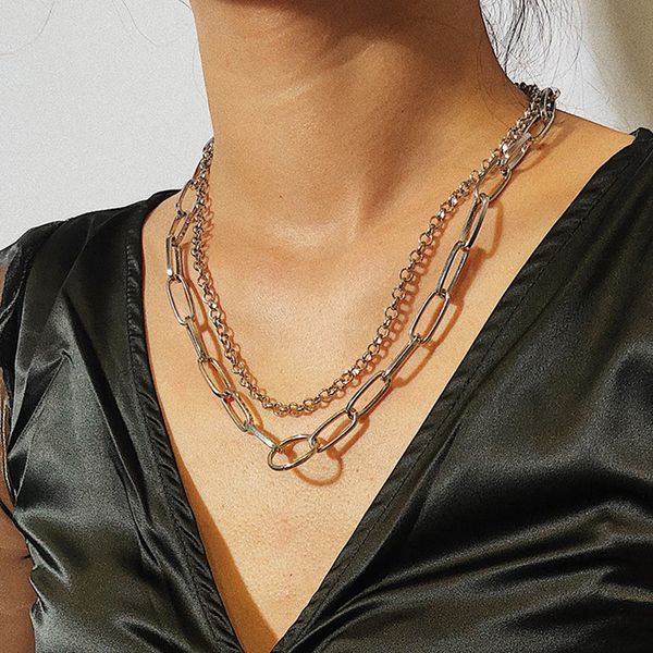 

женщины широкий ожерелья ювелирных изделий doublelayer цепи шарм себе choker, Silver