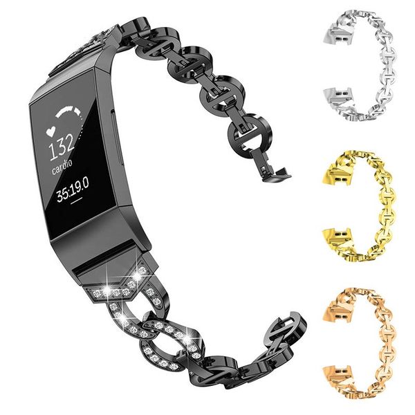 

new band for ftbit charge 3 gold diamond stainless steel replace bracelet strap wrist watch bands for charge3 watchband, Black;brown