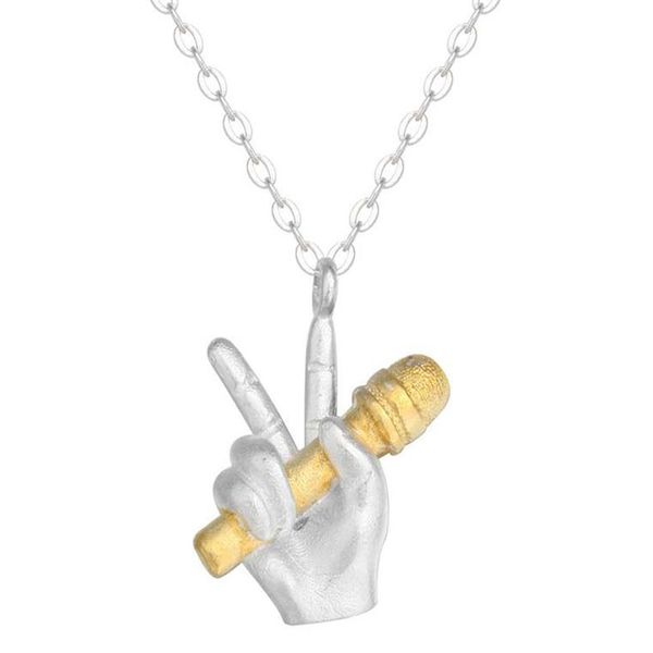 

100% твердые стерлингового серебра 925 холдинг музыка микрофон ожерелье для музыкантов певцов хип-хоп мужские ювелирные изделия творческий, Silver