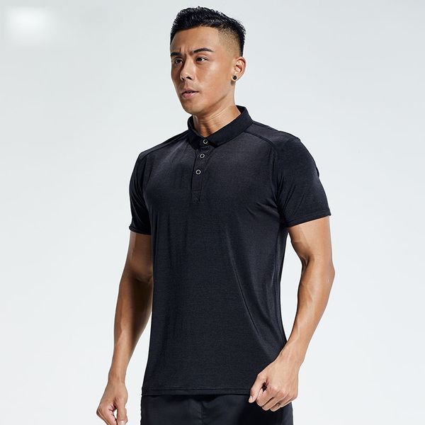

fitness clothes men summer loose running polo shirt ice silk sports short sleeve large training quick drying motion t-shirt, Black;blue