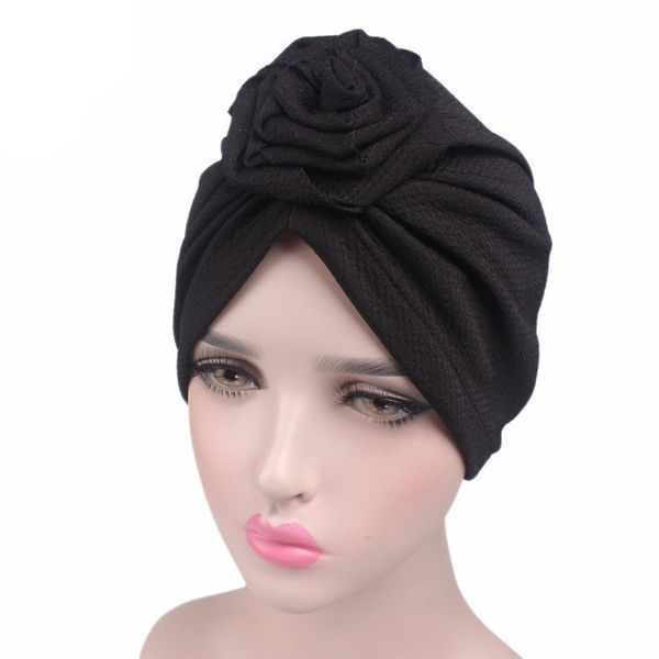 

muslim women elastic solid cotton rose flower ruffle turban hat chemo beanies caps headwrap hair cover accessories for cancer