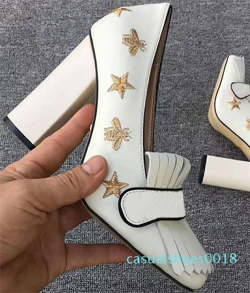 

роскошные женские туфли-лодочки на среднем каблуке мокасины дизайнерские вышитые из натуральной кожи сандалии на высоком каблуке платье свад, Black