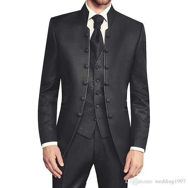 

черные свадебные женихи смокинги с остроконечным отворотом из трех частей лучшие мужские костюмы 2019 однобортный пиджак брюки жилет, Black;gray