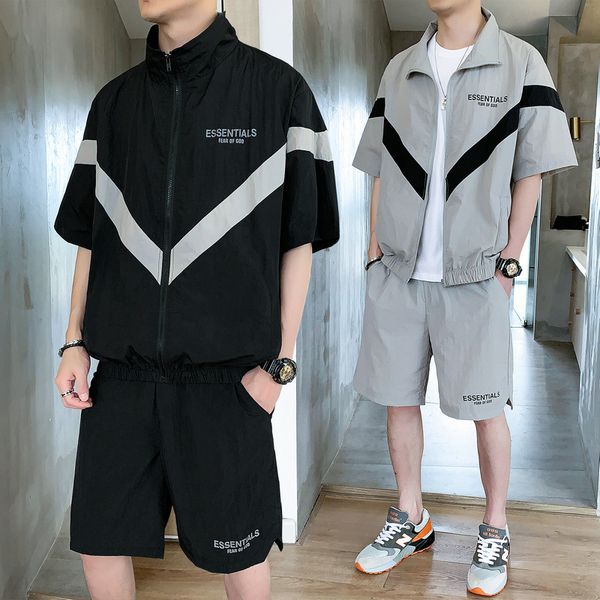 

fashion men's tracksuits 2020 summer new mens tide thin panelled two-piece suit casual men active loose tracksuit 2 colors size -3xl, Gray