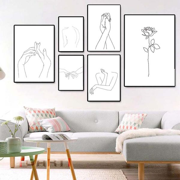 2019 Modern Canvas Painting Wall Art Prints Poster Bedroom Decor Modular Wall Picture Abstract Women Body Hand Line Drawing Art Mural From Kuaikey