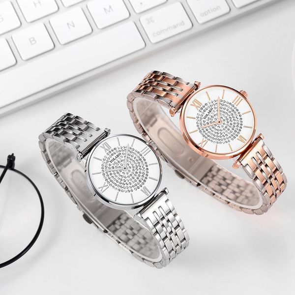 

ladies casual quartz watch women stainless steel full diamond analog wrist watch female clock wristwatch simple sports watches, Slivery;brown