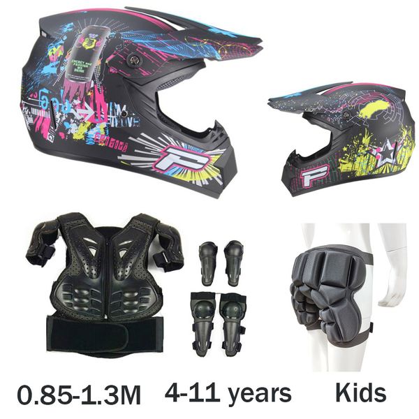 

for height 0.85-1.3m children motocross body protect armor vest dh mx mountain bike knee elbow guard kids helmet, Black