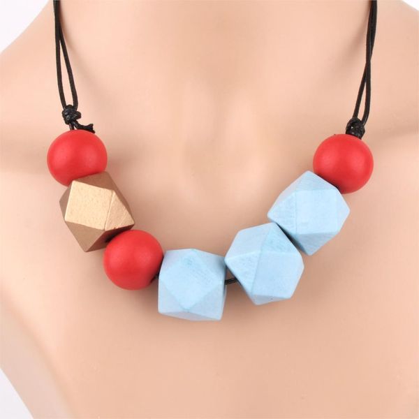 

1pc bohemia ethnic multicolor wooden beads statement necklaces original long rope chain for women gift jewelry handcrafts e2643, Silver