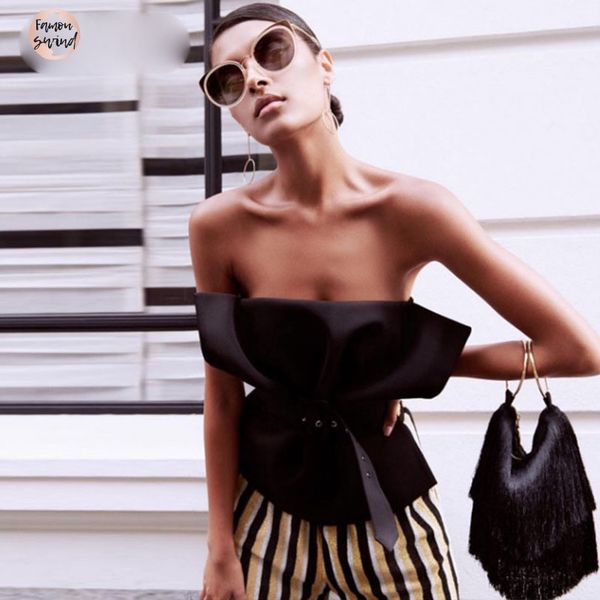 

off shoulder crop femme strapless backless slim women white tank elegant party bustier black summer