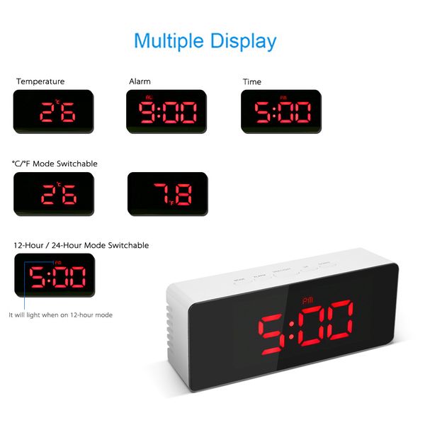 

digital snooze table clock led mirror alarm clock wake up light electronic large time temperature display home decor