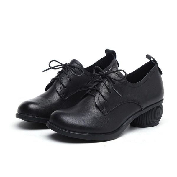 

yourseason female lace-up vintage pumps 2020 new spring autumn genuine leather round toe handmade ladies sewing casual shoes, Black