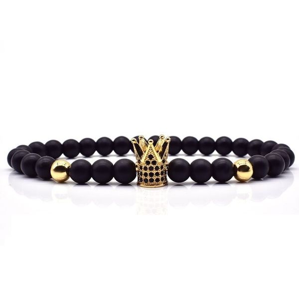 

naiqube crown lion bracelet men women 6mm stone matte beads 2018 charm fashion bracelet for men women classic jewelry gift, Golden;silver