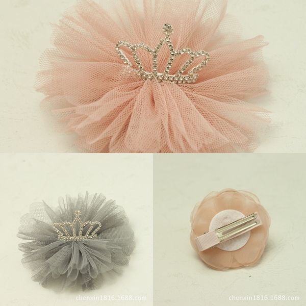 

children's diamond accessories crown diamond mesh princess hair side clip et586 children's hair clip, Slivery;white