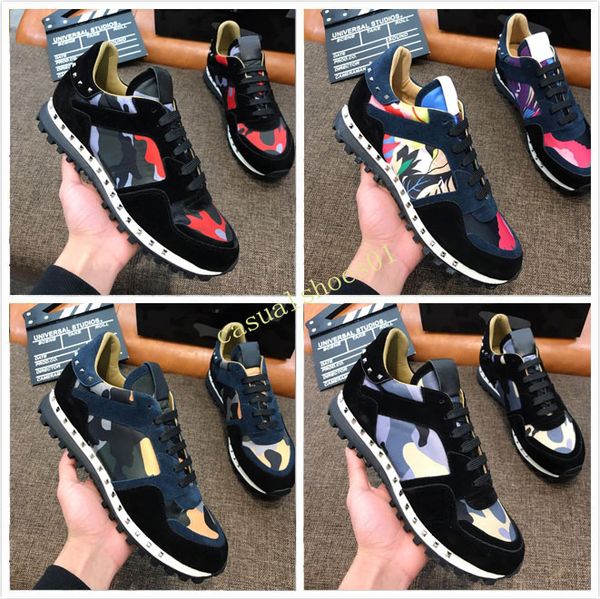 

new shoes [with box] fashion stud camouflage sneakers shoes footwear men,women flats luxury designer rockrunner trainers casual shoes, Black