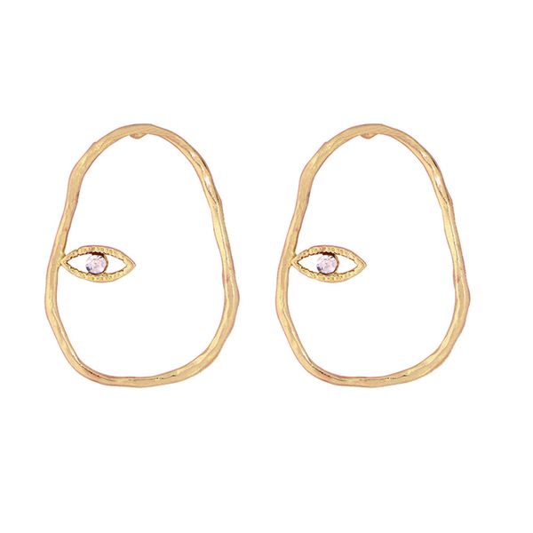 

european and american fashion creative design personalized abstract eyes alloy diamond set earrings fashion exaggerated earrings, Golden