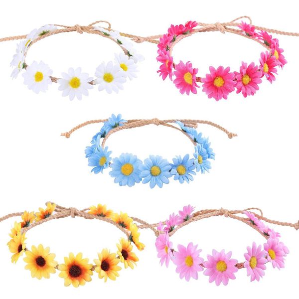 

10pcs/lot bohemia sunflower hairband for women floral headband party wedding bride beach headwear polyester girls hair accessories, Silver