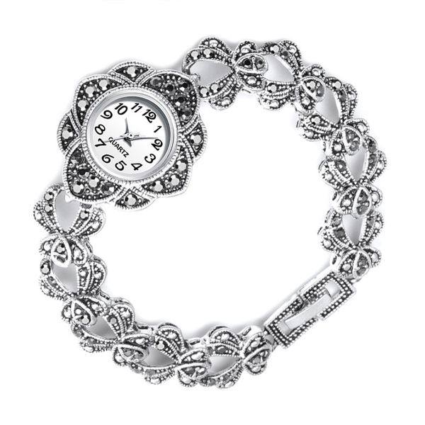 

2019 new luxury antique silver wrist watch turkish crystal bracelet quartz watch for women vintage jewelry watches woman montre, Slivery;brown