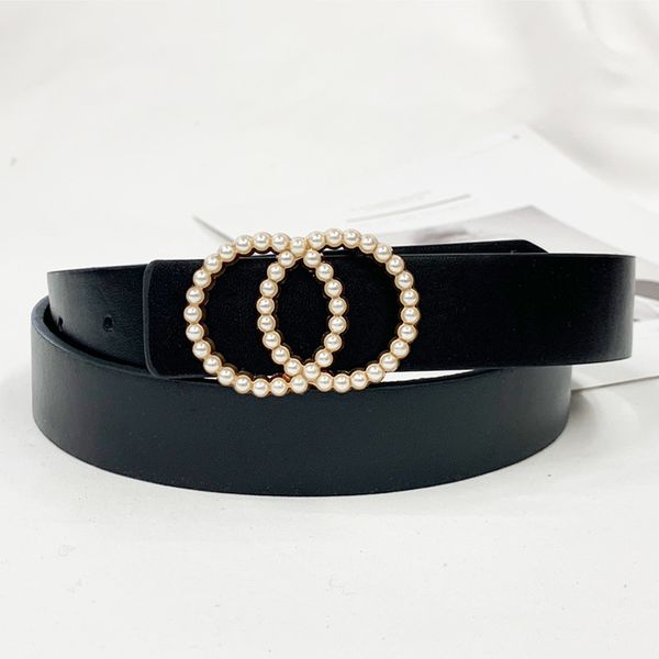 

inlaid pearl belts for women waist luxury simple pu letaher belt jeans belts for dress studded buckle girls 2020, Black;brown