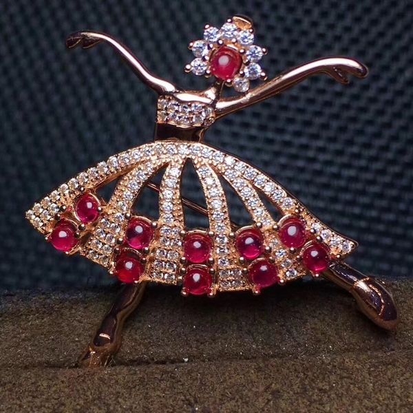 

dancing girl ruby brooch natural real ruby 925 sterling silver brooch, Slivery;golden