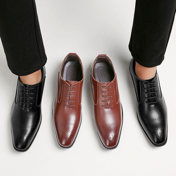 

large size 41-46 men casual leather shoes fashion lace-up office man party dress shoes flat loafers, Black
