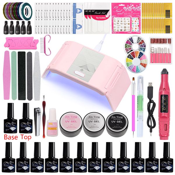 

manicure set kit profesional acrylic nail kit with uv lamp gel nail polish base coat liquid for tool