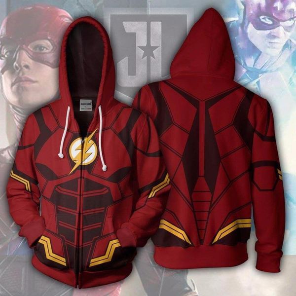 

2019 men's hoodie justice league flash zip up hoodie 3d print zip street clothing hip hop european sizes, Black
