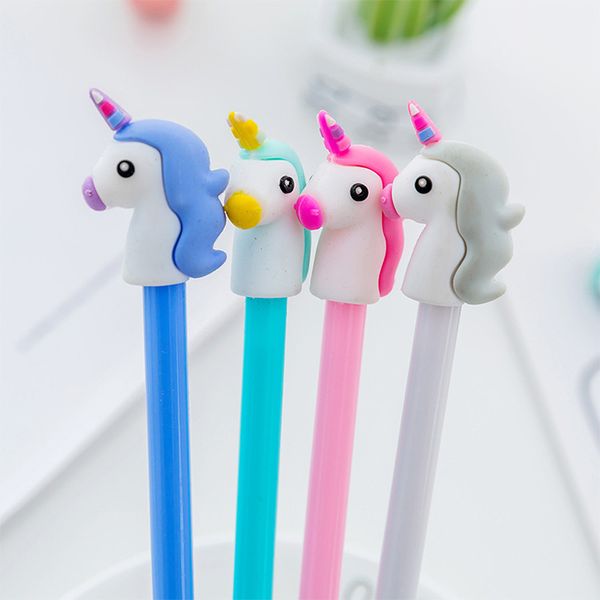 

12pcs candy color unicorn gel pen kawaii stationery item school office supplies cute stationary party favors thing blue ink gift