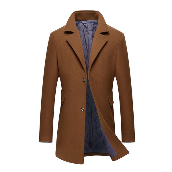 

2020 men suit collar business mid-length wool single breasted coat, Black