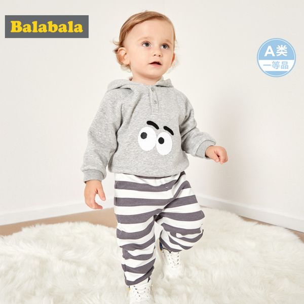 

balabala infant baby boy girl 2-piece fleece-lined thermal hooded sweatshirt + joggers set for winter newborn baby clothing set, White