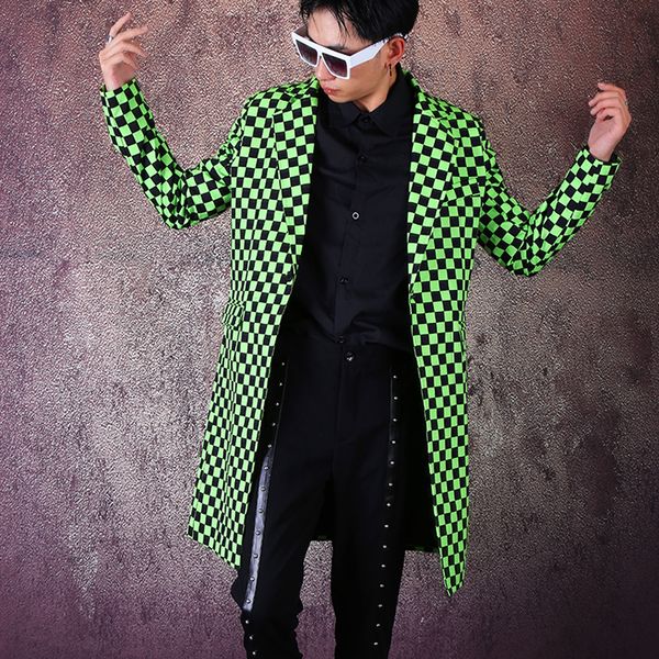 

custom] new medium and long print blazer green checked singer nightclub hipster blazer jacket m-6xl plus-size stage costumes, White;black