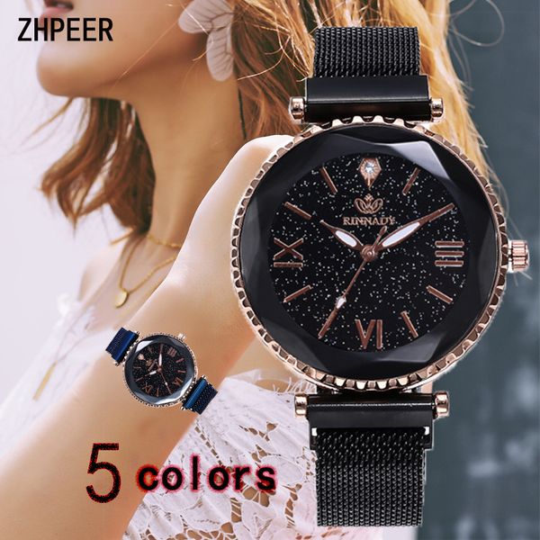 

women watch stainless steel mesh strap wristwatch roman scale fashion magnetic buckle quartz watch luxury clock, Slivery;brown