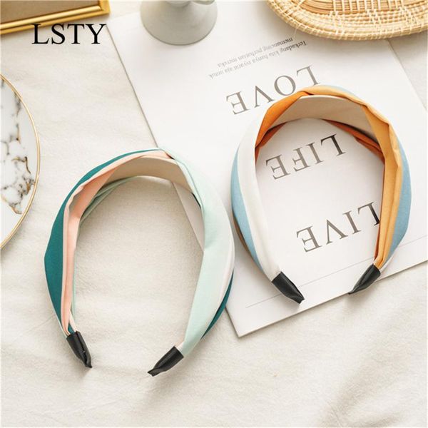 

hair accessories korean style spring and summer cross headband hit color fabric wide-brimmed female pressure knotted hairband jewelry