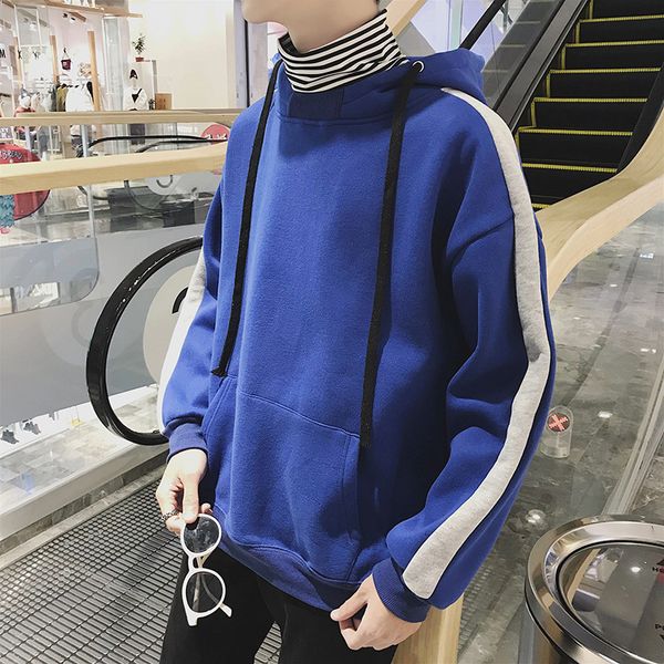 

autumn new hoodies men fashion contrast color stitching casual hooded pullover man streetwear hip hop loose sweatshirt m-2xl, Black