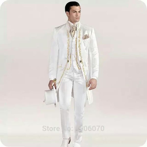 

custom made white satin tailcoat men suits groom wedding italian man blazer 3piece coat pants vest evening party costume homme prom party, Black;gray
